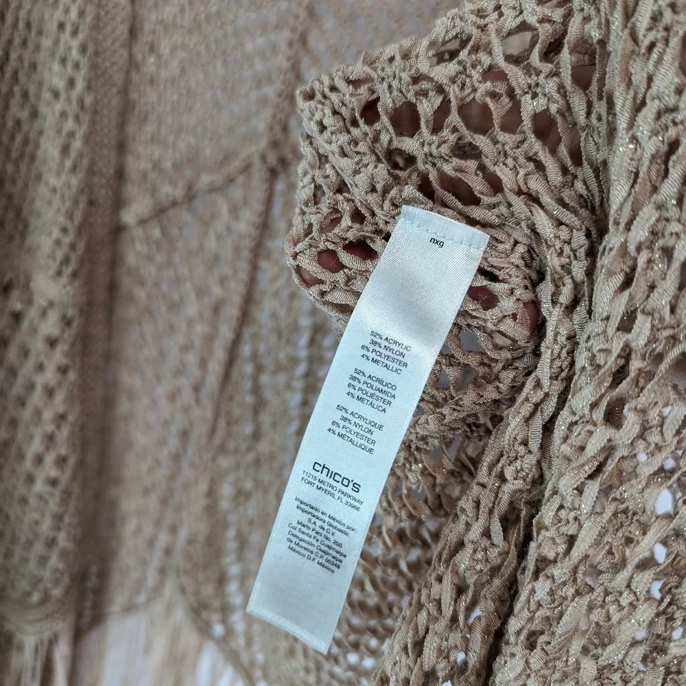 Chicos Cardigan Women Small 0 Pink Sparkle Sweater Metallic Fringe Long Duster